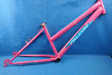 A pink Falcon Venus Junior steel bicycle frame for 24-inch wheels with V-brakes, including a seatpost bolt, headset cups, and a bottom bracket.