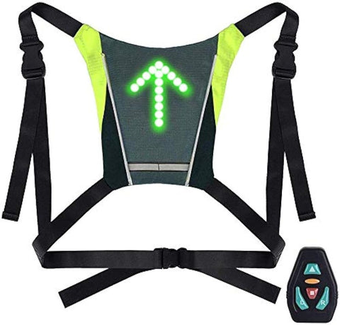 LED Cycling Back Vest, Bicycle Reflective Safety Light and Rechargeable Direction Indicator with 4 Modes by USB, Safety Gear for Cycling Running Walking at Night - Wireless Remote Control