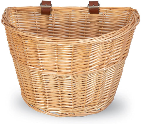 12 D Shape Wicker Bicycle Basket with Leather Straps Brown