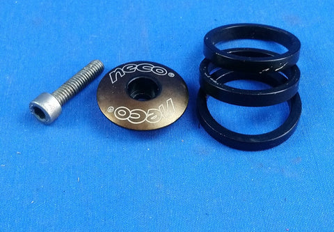 Neco Bicycle Black Top Cap with Spacer 2 x 5 mm