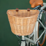 12 D Shape Wicker Bicycle Basket with Leather Straps Brown